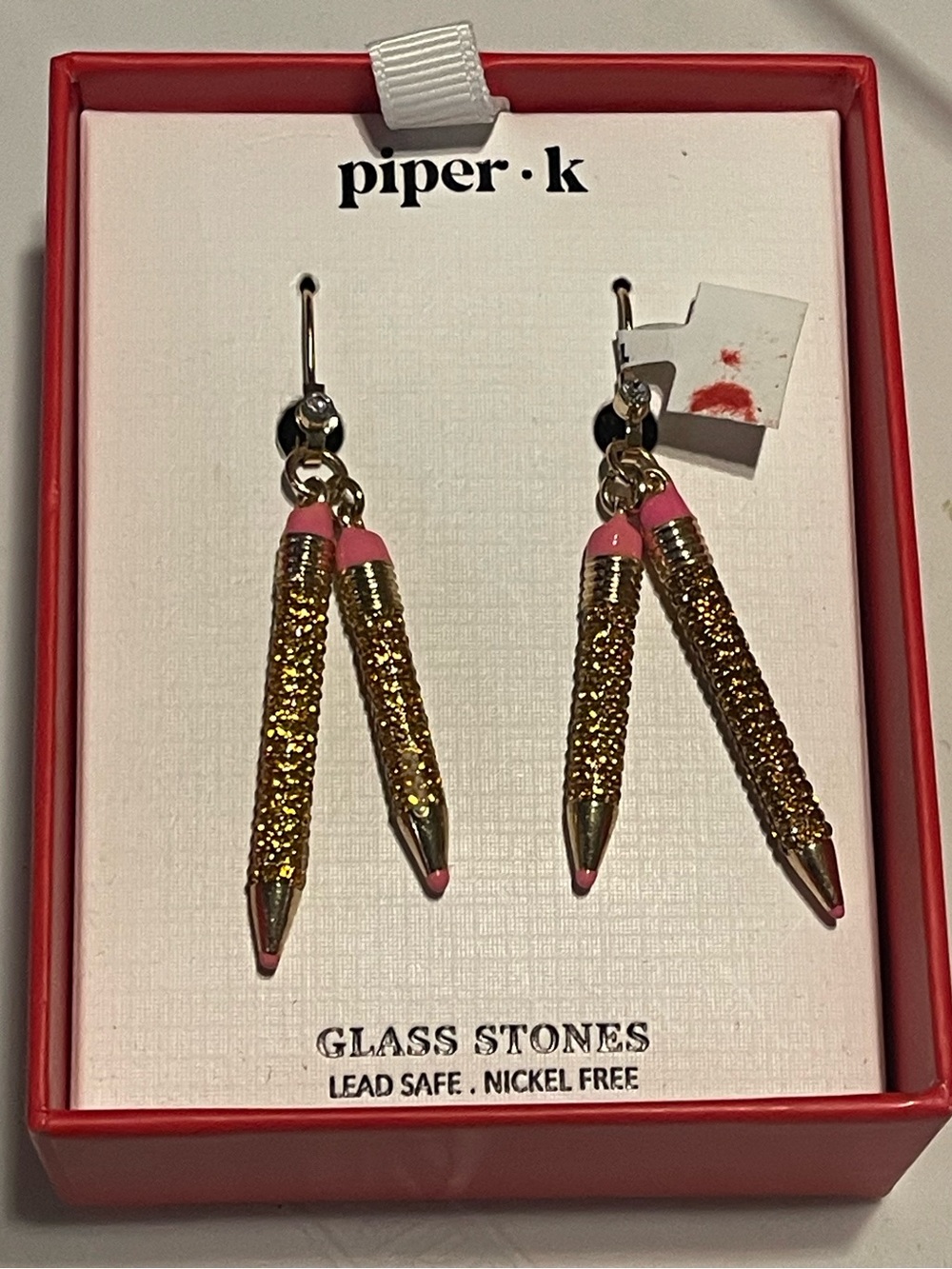 Piper K. Pencil Earrings with Glass Stones - New in Box